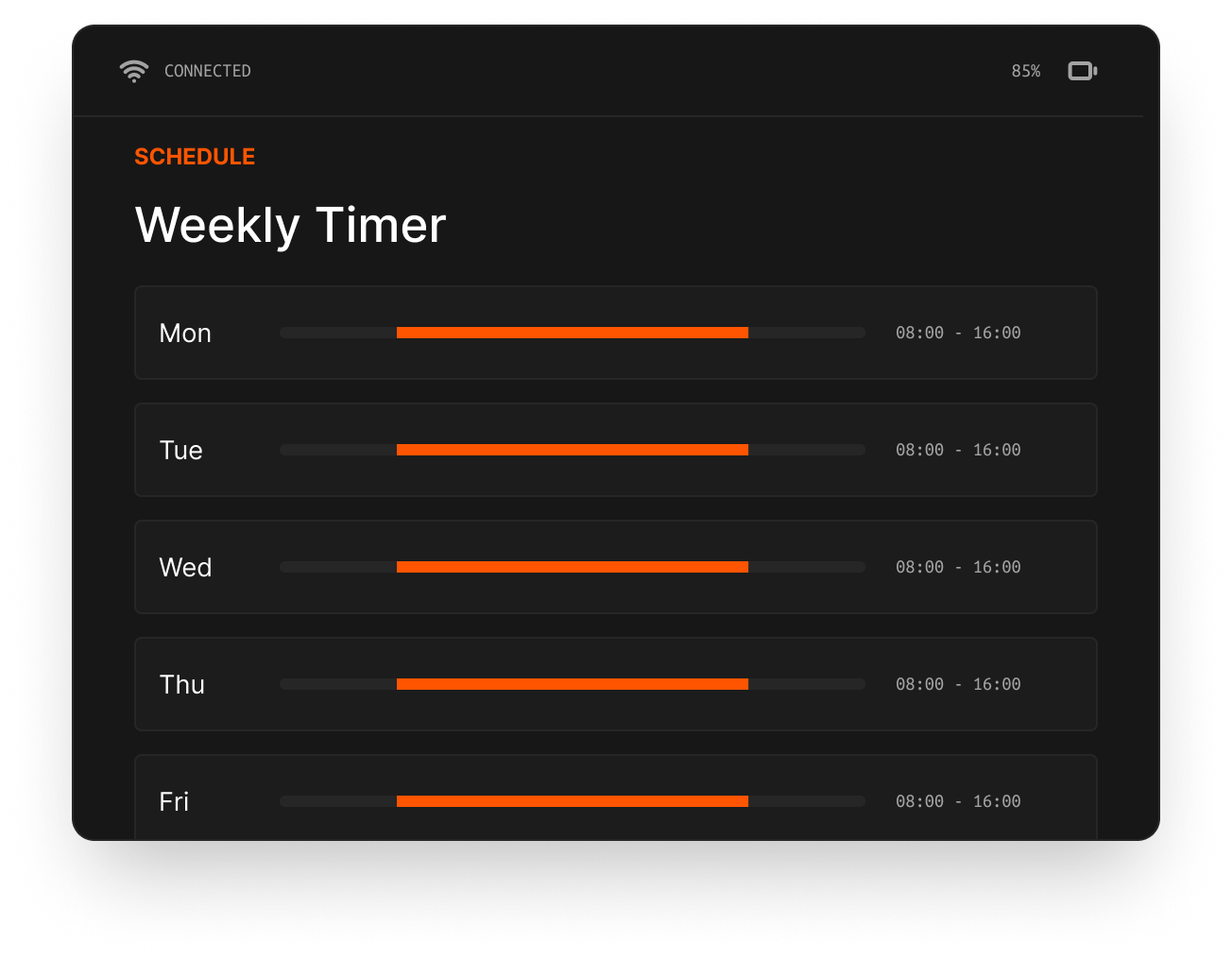 HMI weekly timer schedule screen