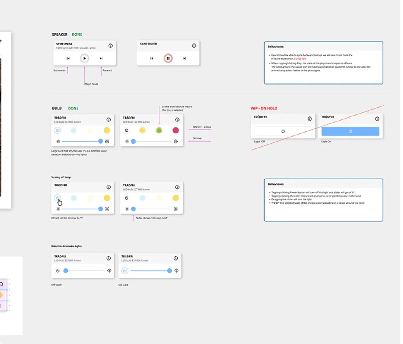 Focused component states for speaker and light controls